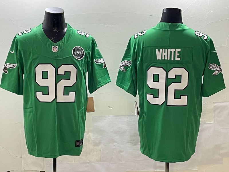 Men Philadelphia Eagles #92 White Green three generations 2025 Nike Vapor Limited NFL Jersey style 3